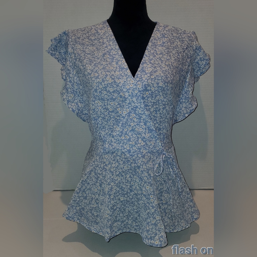 Monteau Light Blue Floral Blouse Sz XL
